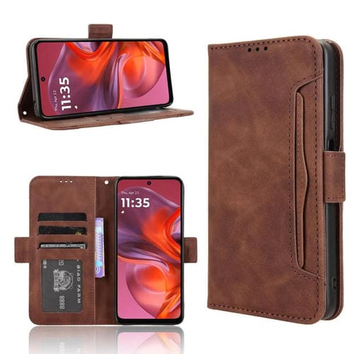 Funda de Piel con Textura de Becerro y Ranuras para Tarjetas para Motorola Moto G05 4G / E15 4G (Marrón)
