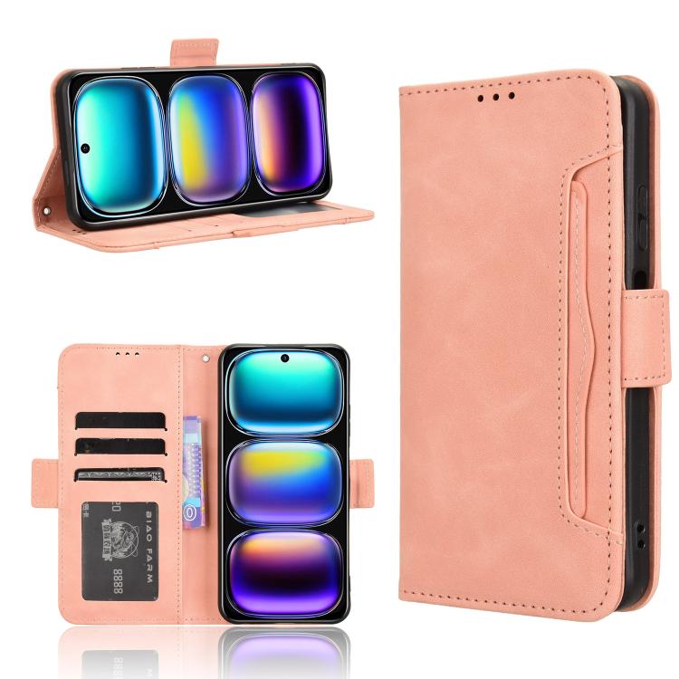Funda de Cuero con Textura de Piel de Becerro y Ranuras para Tarjetas para Infinix Hot 50I 4G / Smart 9 4G (Rosa)