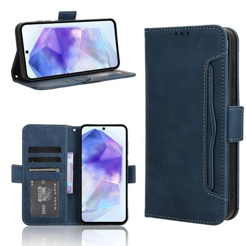 Funda para Teléfono Samsung Galaxy A55 5G Skin Feel Becerro Textura Ranuras para Tarjetas (Azul)