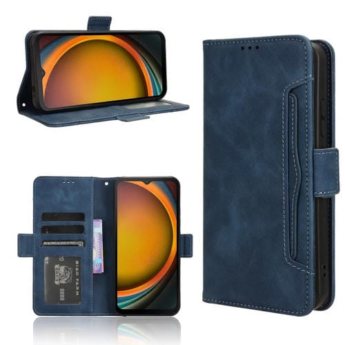 Funda de Cuero Samsung Galaxy Xcover 7 Skin Feel Becerro Textura Ranuras para Tarjetas (Azul)