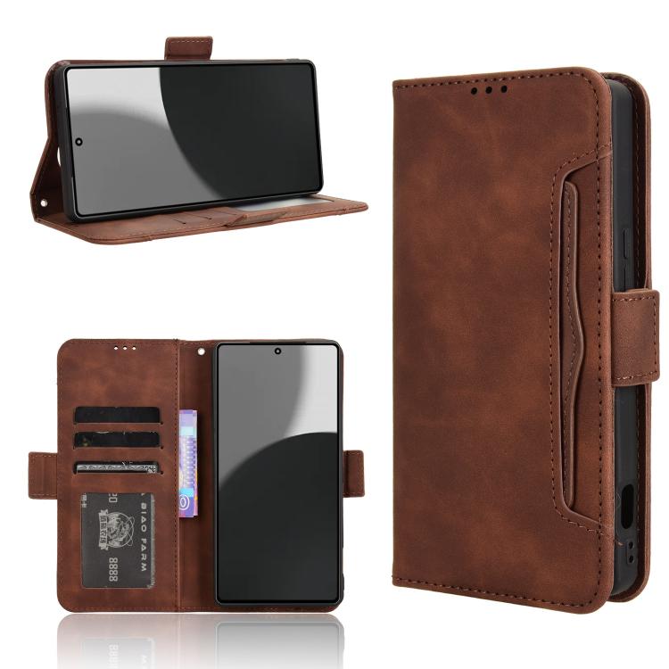 Funda de Piel Becerro para Sharp Aquos R9 Pro con Ranuras para Tarjetas (Marrón)