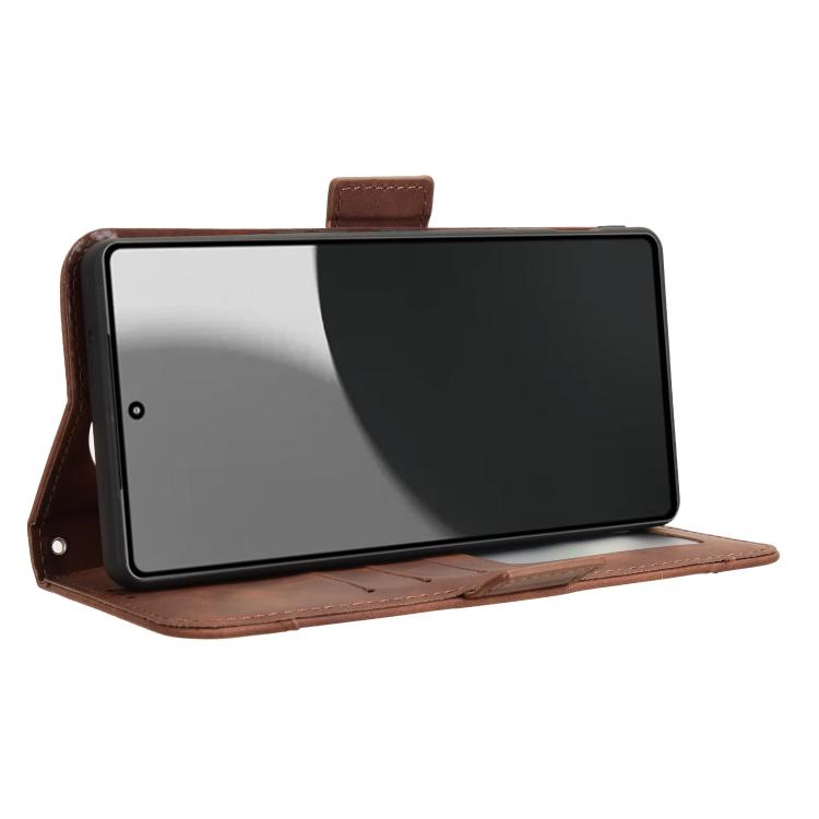 Funda de Piel Becerro para Sharp Aquos R9 Pro con Ranuras para Tarjetas (Marrón)