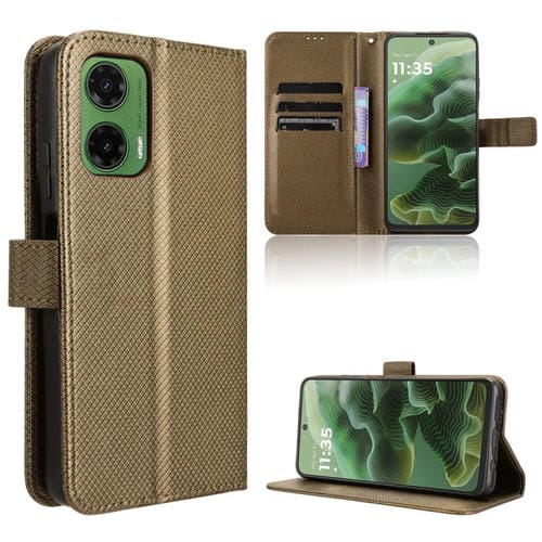 Funda de Cuero Motorola Moto G35 5G con Textura de Diamante (Marrón)