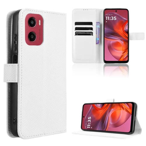 Funda de Piel con Textura de Diamante para Motorola Moto G05 4G y E15 4G (Blanca)