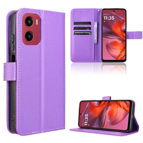 Funda de Piel con Textura de Diamante para Motorola Moto G05 4G y E15 4G (Morada)