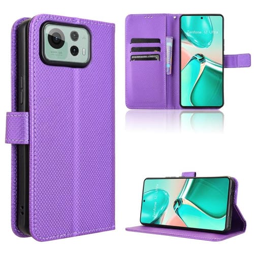 Funda de Cuero con Textura de Diamante para Asus Zenfone 12 Ultra (Morado)
