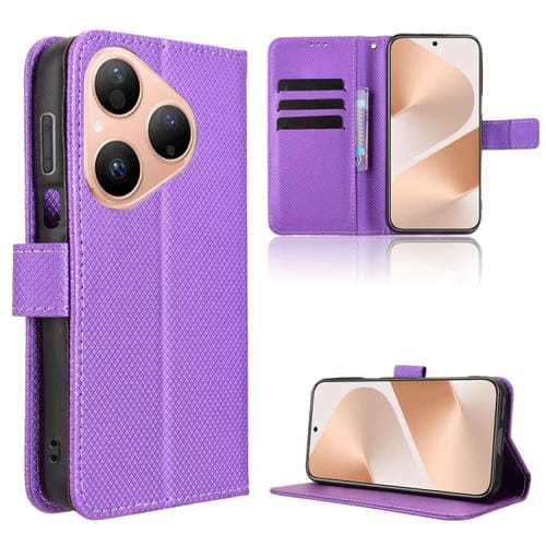 Funda de cuero con textura de diamante para Huawei Pura 80 5G (morada)