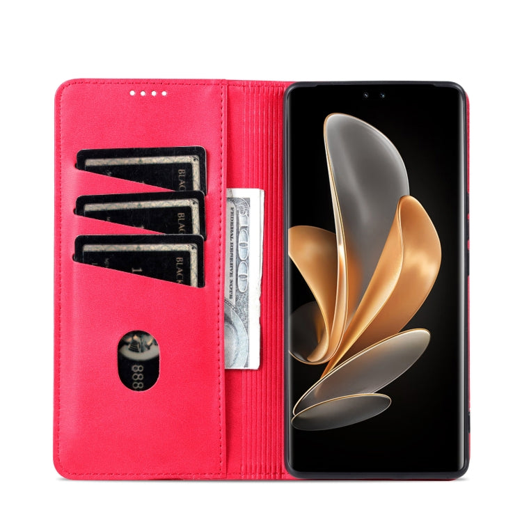 Funda de Cuero Azns con Tapa Magnética y Textura de Piel de Becerro para Huawei Nova 13 Pro (Rojo)