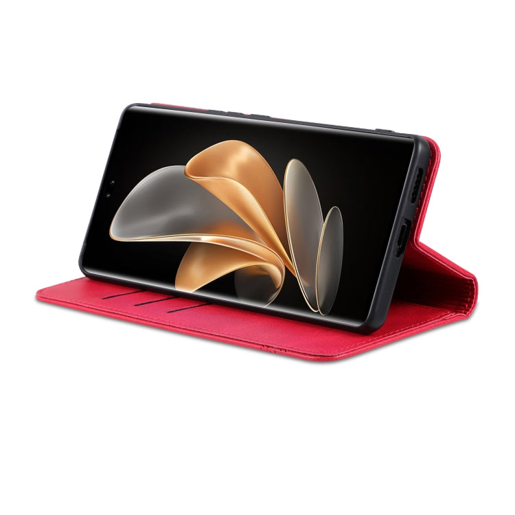 Funda de Cuero Azns con Tapa Magnética y Textura de Piel de Becerro para Huawei Nova 13 Pro (Rojo)