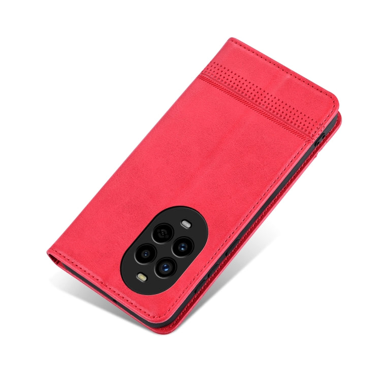 Funda de Cuero Azns con Tapa Magnética y Textura de Piel de Becerro para Huawei Nova 13 Pro (Rojo)