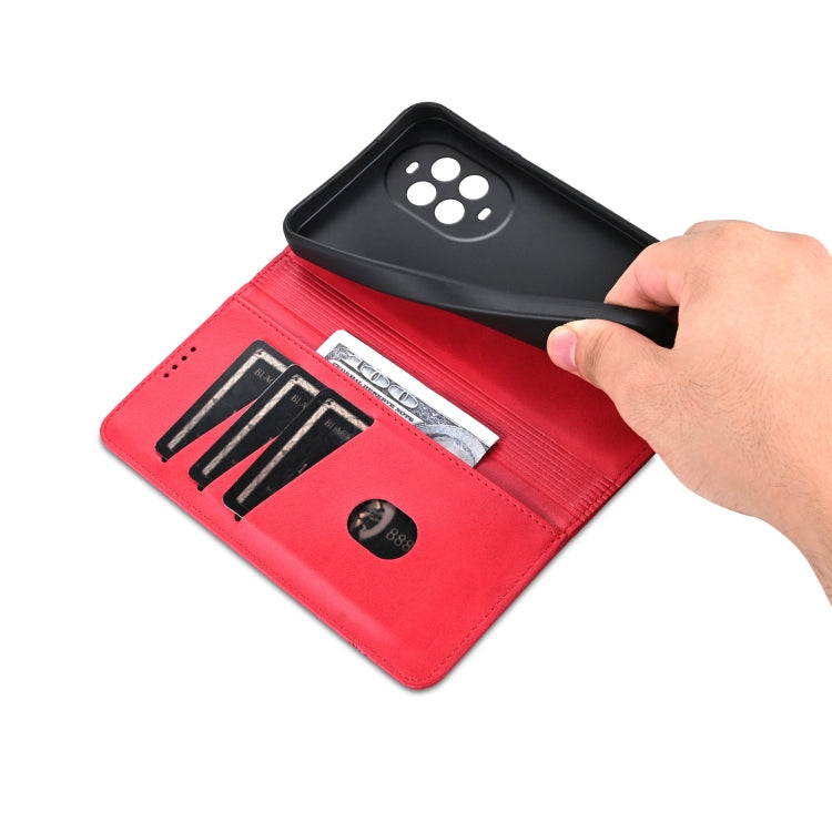 Funda de Cuero Azns con Tapa Magnética y Textura de Piel de Becerro para Huawei Nova 13 Pro (Rojo)