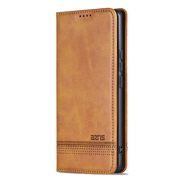 Funda de Cuero Azns con Tapa Magnética para Huawei Nova 13 Pro (Marrón Claro)