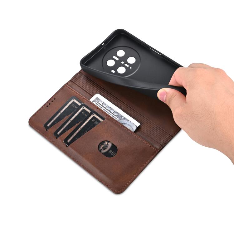 Funda Piel Sintética Azns con Tapa Magnética para Huawei Mate 70 Pro/70 Pro+ (Marrón Oscuro)