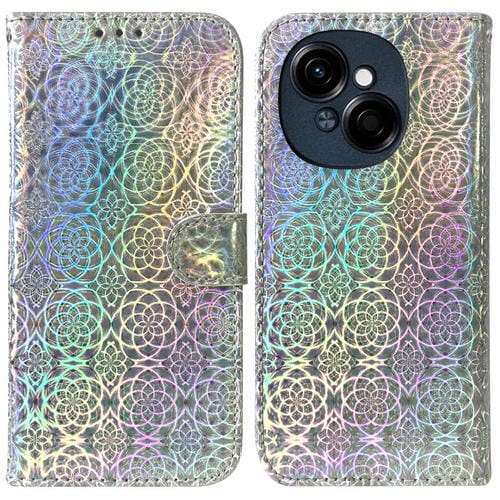 Funda de Cuero con Hebilla Magnética para Tecno Spark Go 1 Pop 9 Pro (Plateada)