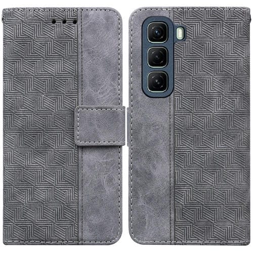 Funda de Cuero con Relieve Geométrico para Infinix Hot 50 5G (Gris)