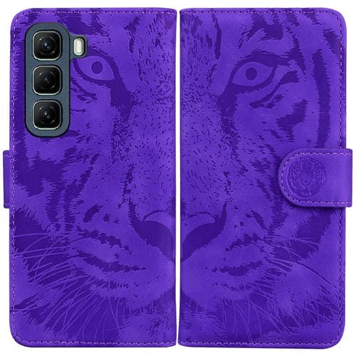 Funda de Cuero con Tapa y Estampado de Tigre para Infinix Hot 50 4G (Morado)