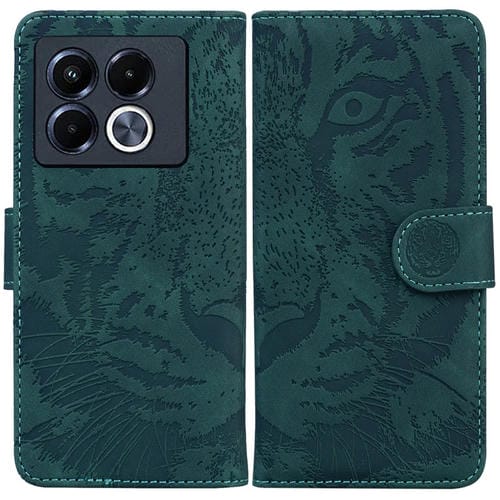 Funda de Cuero con Tapa y Estampado de Tigre para Infinix Note 40 5G (Verde)