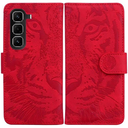 Funda de cuero con tapa y estampado de tigre para Infinix Hot 50 Pro+ 4G (roja)