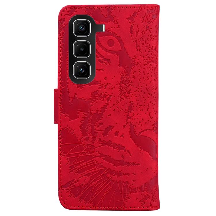 Funda de cuero con tapa y estampado de tigre para Infinix Hot 50 Pro+ 4G (roja)