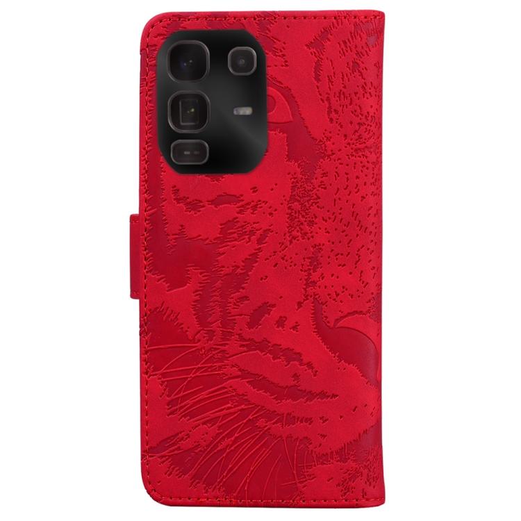 Funda de cuero con tapa y estampado de tigre para Infinix Note 50 Pro+ (roja)