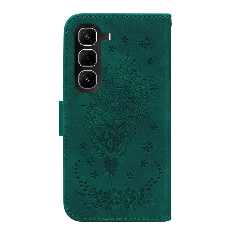 Funda de cuero con relieve de mariposa y rosa para Infinix Hot 50 Pro+ 4G (verde)