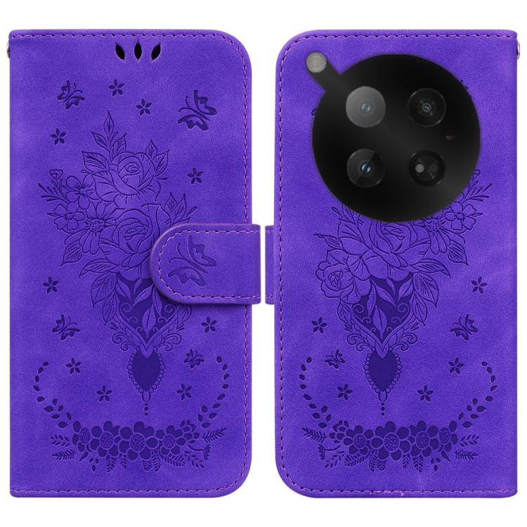 Funda de cuero con relieve de mariposa rosa para Infinix Zero 40 4G/5G (morado)