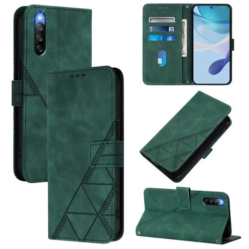 Funda de Cuero para Sony Xperia 10 Iv con Tapa y Relieve 3D (Verde Oscuro)