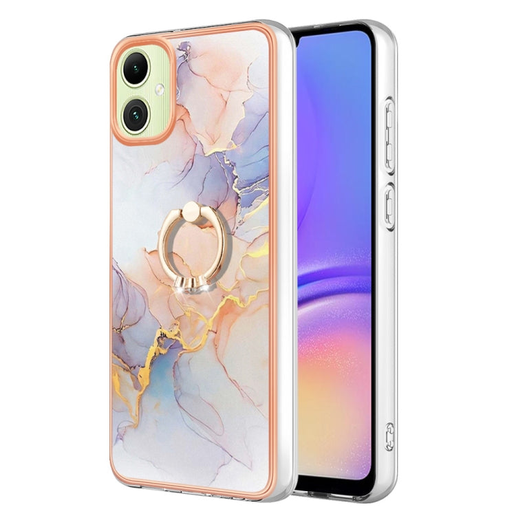 Caja de Teléfono Samsung Galaxy A05 Imd TPU con Galvanoplastia y Anillo (Mármol Blanco)