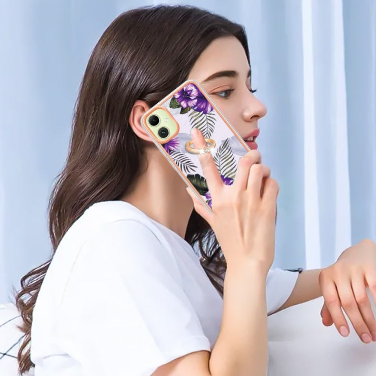 Caja de Teléfono Samsung Galaxy A05 Imd TPU con Galvanoplastia y Anillo (Flor Púrpura)