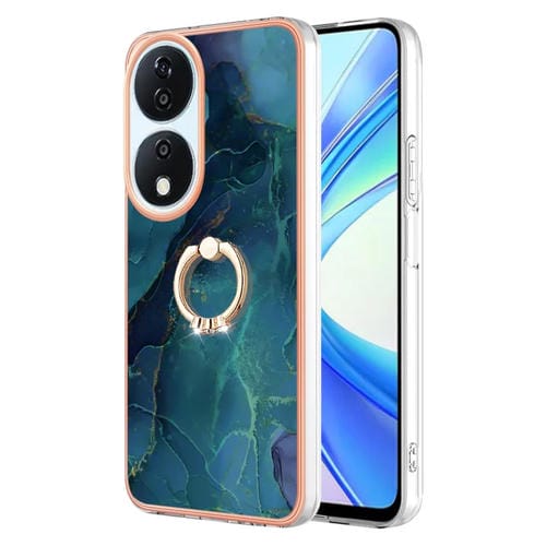 Funda para Honor X7B 4G/5G con IMD Doble Cara Galvanoplastia Mármol y Anillo (Verde)