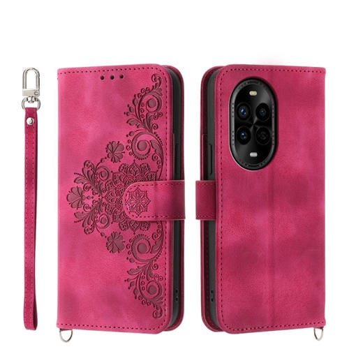 Funda de Cuero con Relieve de Flores para Huawei Nova 13 Pro (Rojo Vino)