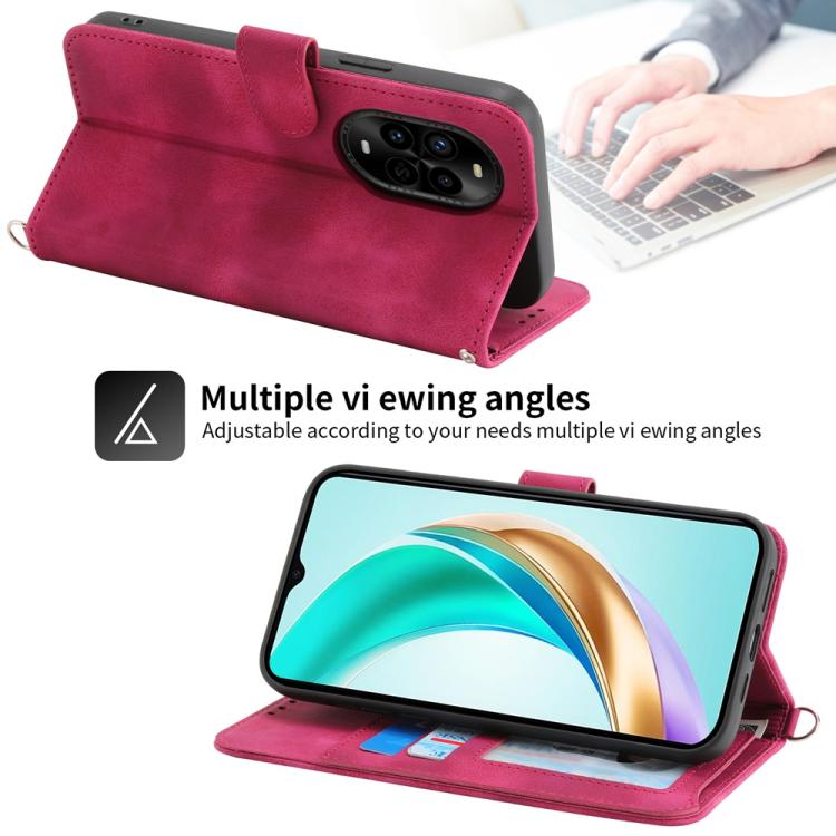 Funda de Cuero con Relieve de Flores para Huawei Nova 13 Pro (Rojo Vino)
