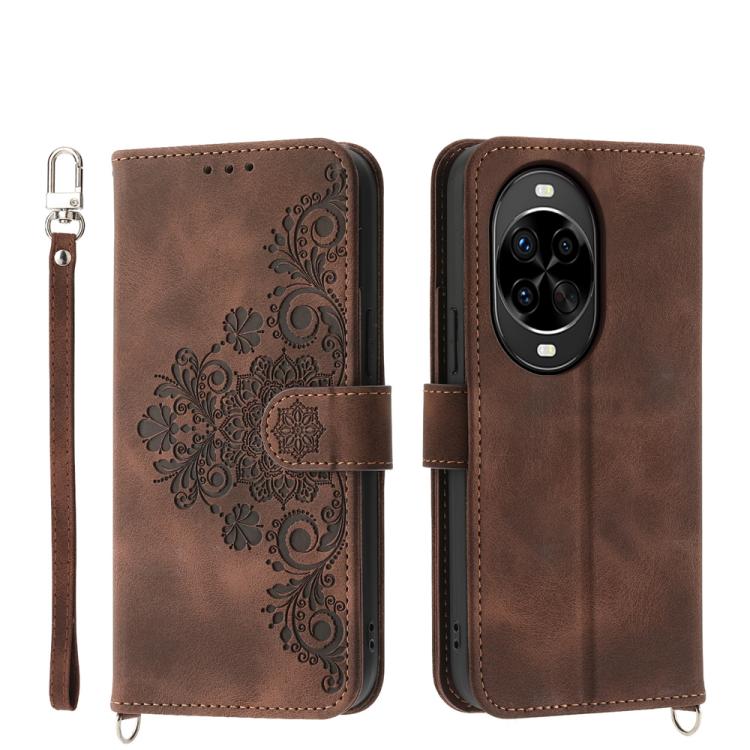 Funda de cuero con relieve de flores para Huawei Nova 14 Pro (marrón)