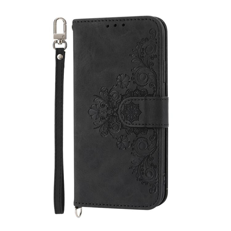 Funda de cuero con relieve de flores para Huawei Nova 14 Pro (negro)