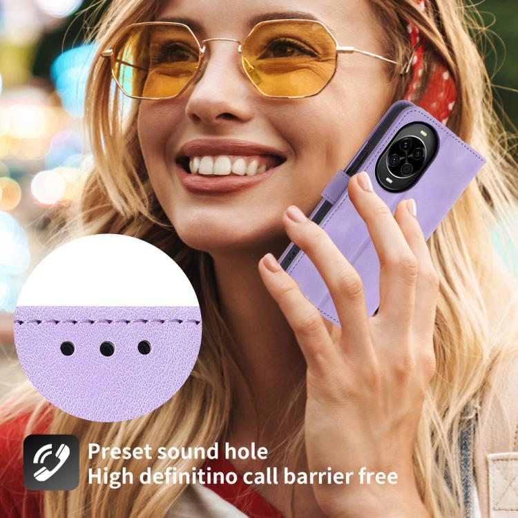 Funda de cuero con relieve floral para Huawei Nova 14 (morado)