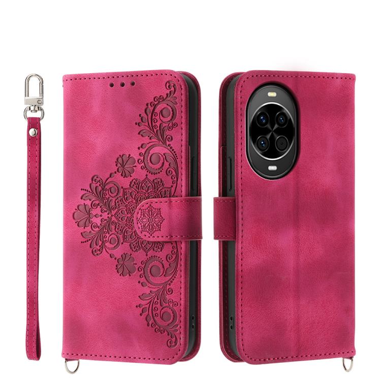 Funda de piel con relieve floral para Huawei Nova 14 (rojo vino)