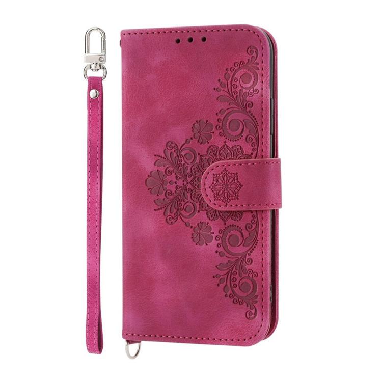 Funda de piel con relieve floral para Huawei Nova 14 (rojo vino)