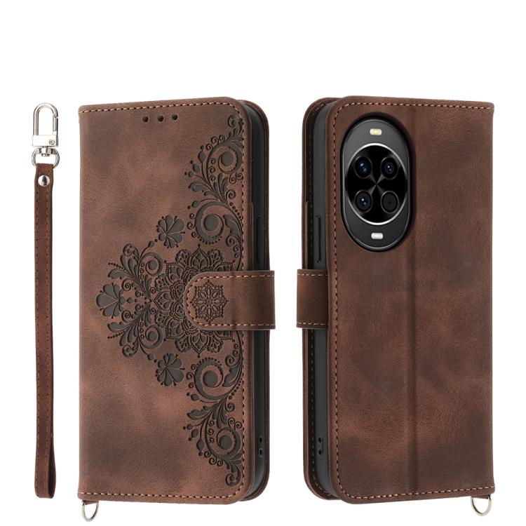 Funda de cuero con relieve de flores para Huawei Nova 14 (marrón)