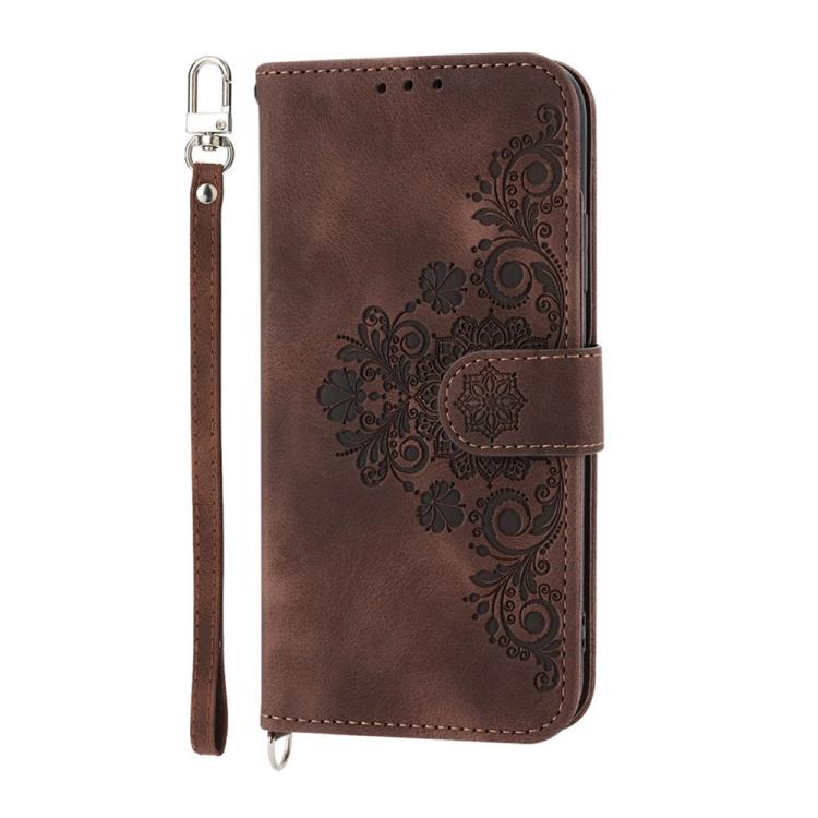 Funda de cuero con relieve de flores para Huawei Nova 14 (marrón)