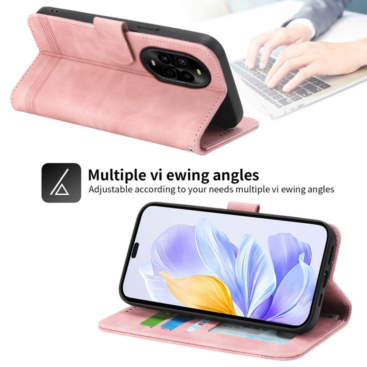 Funda híbrida de Cuero PU y TPU Dierfeng Dream Line para Huawei Nova 13 Pro (Rosa)