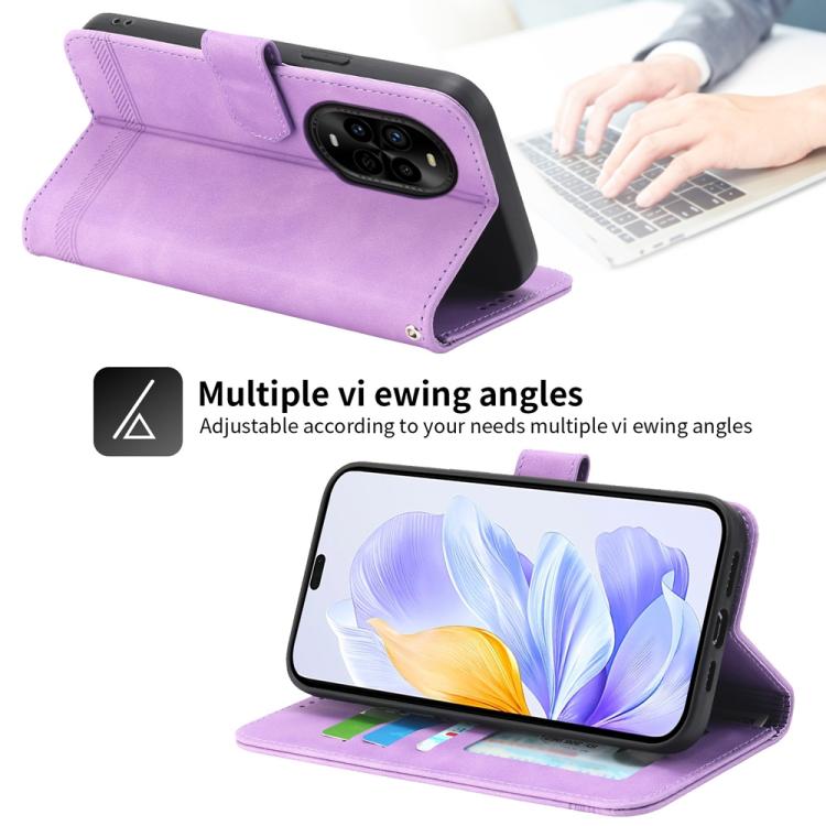 Funda híbrida de Cuero PU y TPU Dierfeng Dream Line para Huawei Nova 13 Pro (Morada)