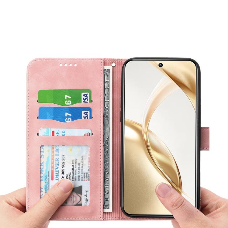 Funda híbrida de TPU y cuero sintético Dierfeng Dream Line para Huawei nova 14 Pro (rosa)