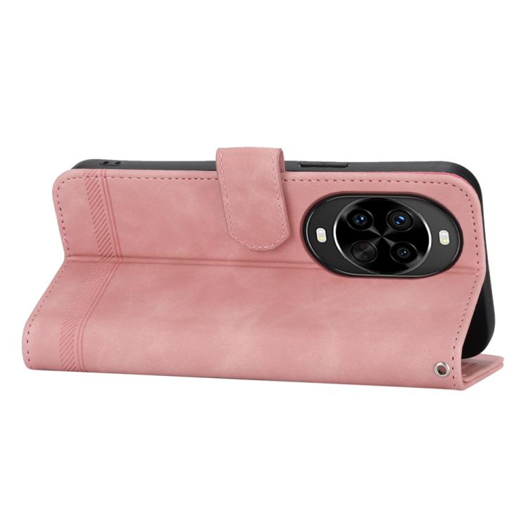 Funda híbrida de TPU y cuero sintético Dierfeng Dream Line para Huawei nova 14 Pro (rosa)