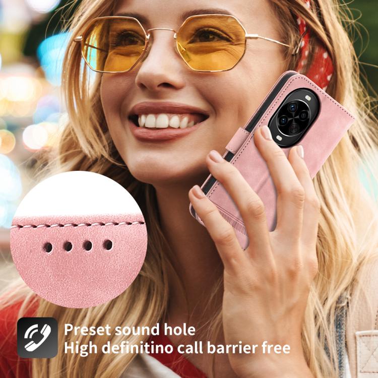 Funda híbrida de TPU y cuero sintético Dierfeng Dream Line para Huawei nova 14 Pro (rosa)