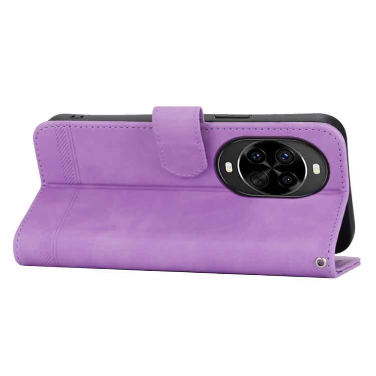 Funda híbrida de TPU y cuero sintético Dierfeng Dream Line para Huawei nova 14 Pro (morada)