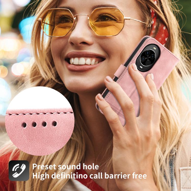 Funda híbrida de TPU y cuero sintético Dierfeng Dream Line para Huawei nova 14 (rosa)