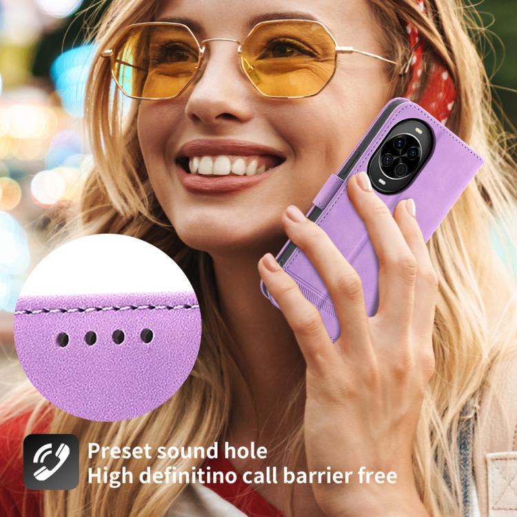 Funda híbrida de TPU y cuero sintético Dierfeng Dream Line para Huawei Nova 14 (morado)