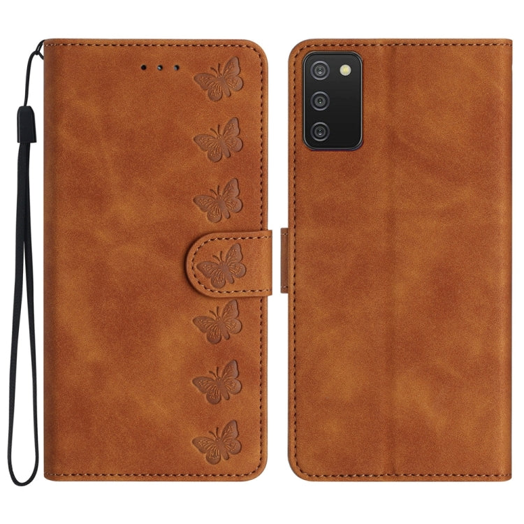 Caja de Teléfono para Samsung Galaxy A02S 164mm Seven Butterflies Cuero En Relieve (Marrón)