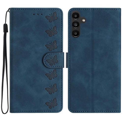 Funda para Teléfono Samsung Galaxy A05S Cuero Relieve Siete Mariposas (Azul)