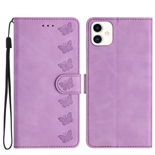 Funda para Teléfono Samsung Galaxy A05 Cuero con Relieve de Siete Mariposas (Púrpura)